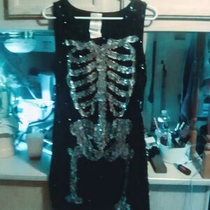 Sequin Skeleton Mini Dress - Black and Silver